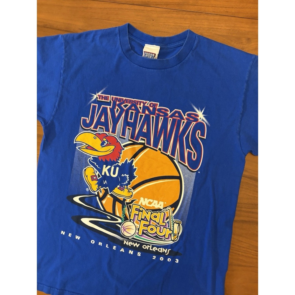 Vintage Kansas Jayhawks 2003 Final Four Shirt Mens L NCAA Basketball Blue Y2K KU